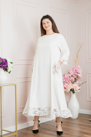 Rochie alba boho chic cu aplicatii florale din dantela [4]