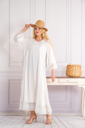 Rochie alba boho chic cu buzunare din dantela [3]
