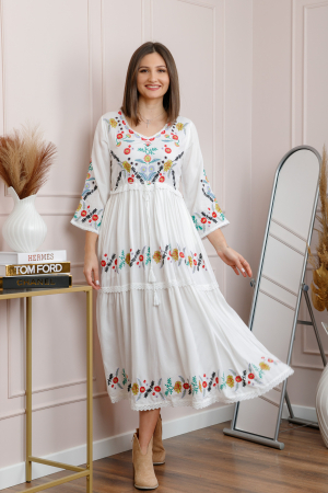 Rochie alba cu motiv floral multicolor Violeta 02 [2]