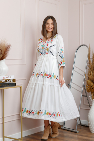 Rochie alba cu motiv floral multicolor Violeta 02 [3]