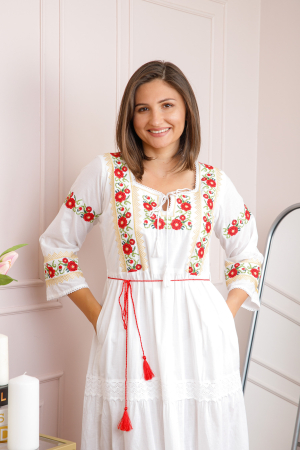 Rochie alba cu motiv floral rosu Corina 02 [1]