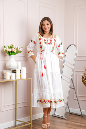 Rochie alba cu motiv floral rosu Corina 02 [2]