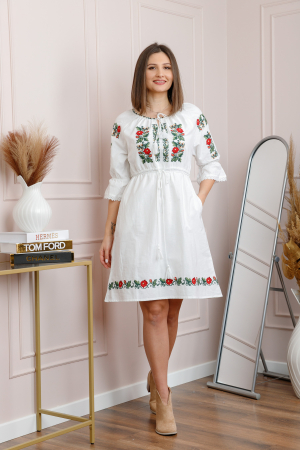 Rochie alba cu motiv floral rosu Lucia [3]