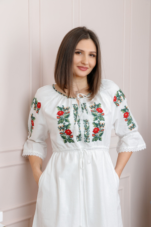 Rochie alba cu motiv floral rosu Lucia [1]