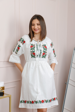 Rochie alba cu motiv floral rosu Lucia [2]