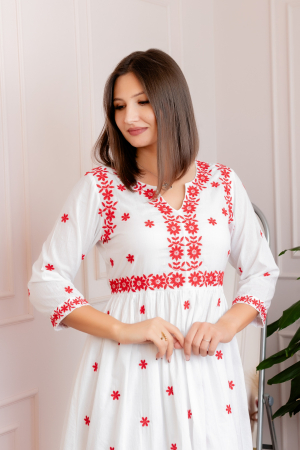 Rochie alba cu motiv floral rosu Monica [1]