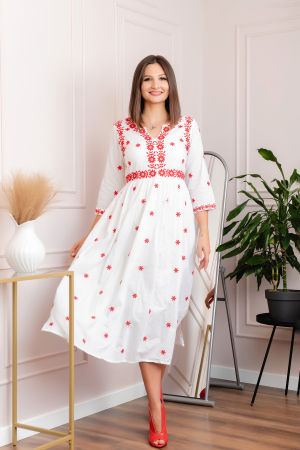 Rochie alba cu motiv floral rosu Monica [4]