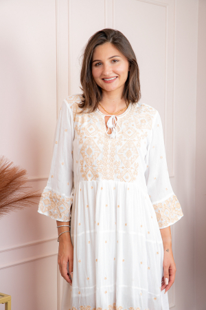 Rochie alba cu motiv geometric auriu Aida 01 [1]