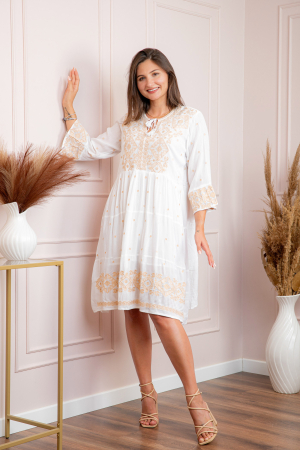 Rochie alba cu motiv geometric auriu Aida 01 [2]