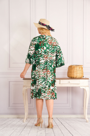 Rochie alba midi boho chic cu imprimeuri florale verzi [2]