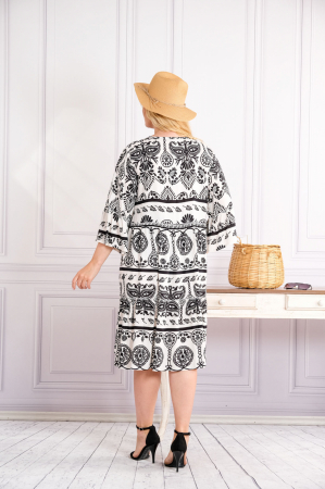 Rochie alba midi boho chic cu imprimeuri mandala negre [2]