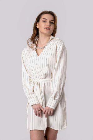 Rochie alba tip camasa cu cordon in talie [2]