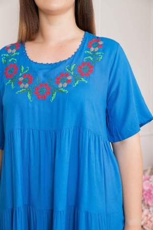 Rochie albastra boho chic cu aplicatie florala pe bust [1]