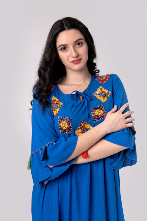 Rochie albastra boho chic cu romburi si ciucuri [2]