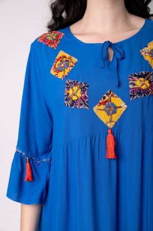 Rochie albastra boho chic cu romburi si ciucuri [1]