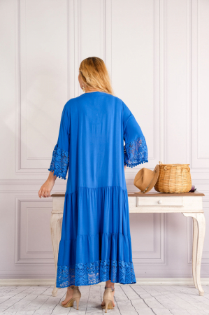 Rochie albastra lunga boho chic cu volane si dantela [2]