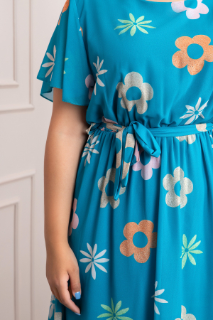 Rochie albastra cu imprimeu floral si maneci fluture [1]