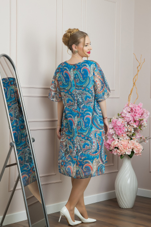 Rochie albastra din voal cu imprimeu Paisley si maneci fluture [3]