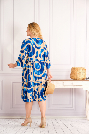 Rochie albastra midi boho chic cu imprimeuri in degrade [2]