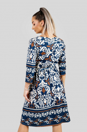 Rochie office albastru regal cu imprimeuri crem si maneci trei sferturi [3]