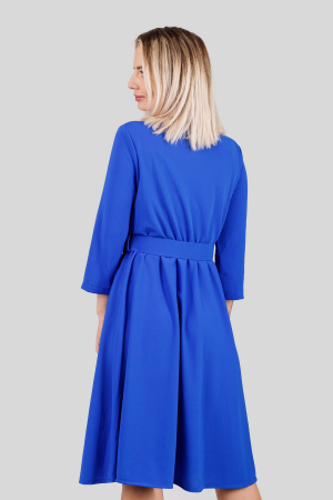 Rochie albastru regal cu maneci trei sferturi si centura in talie [3]