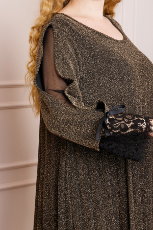 Rochie Amelie plisata aurie cu insertie de dantela [1]