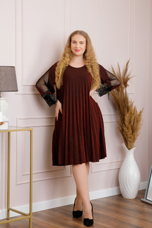 Rochii - Rochie Amelie plisata grena cu insertie de dantela