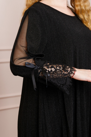 Rochie Amelie plisata neagra cu insertie de dantela [1]