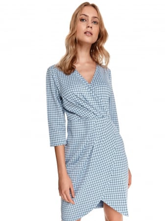 Rochie bleu cu fronseu pe talie si crepeu lateral [1]