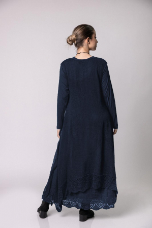 Rochie bleumarin boho chic cu baza asimetrica [2]