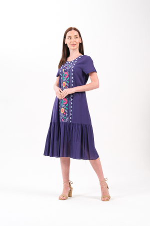 Rochie bleumarin boho chic cu broderie florala [3]