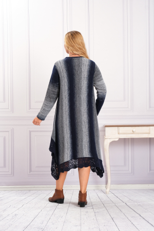 Rochie bleumarin boho chic tricotata cu baza asimetrica si model floral [2]