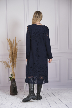 Rochie bleumarin boho chic tricotata cu detaliu perforat [2]