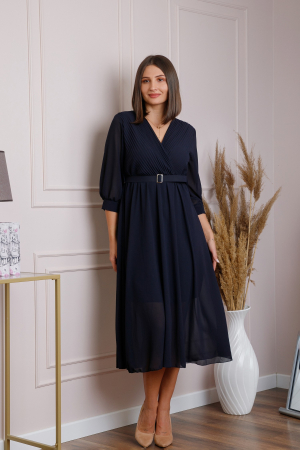 Rochie bleumarin cu bust petrecut si curea in talie [3]