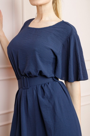 Rochie bleumarin cu maneci scurte si centura in talie [1]