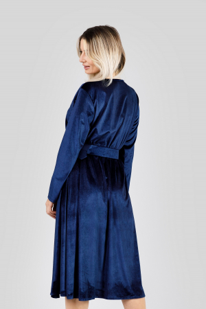 Rochie bleumarin din catifea cu centura in talie [2]