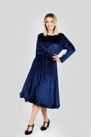 Rochie bleumarin din catifea cu centura in talie [3]
