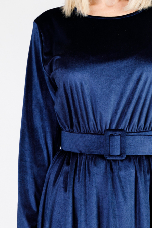 Rochie bleumarin din catifea cu centura in talie [1]