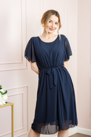 Rochie bleumarin din voal cu cordon in talie [2]