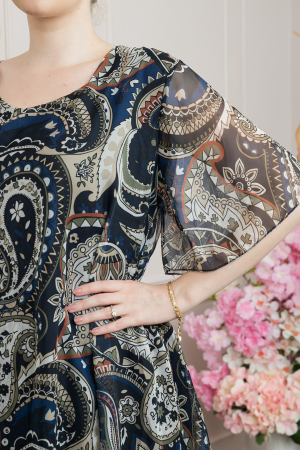 Rochie bleumarin din voal cu imprimeu Paisley si maneci fluture [1]