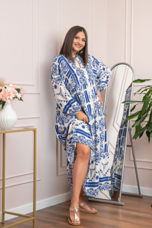 Rochie boho chic Daphne cu imprimeu albastru floral [3]