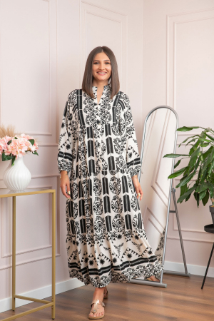 Rochie boho chic Daphne cu imprimeu negru floral [2]