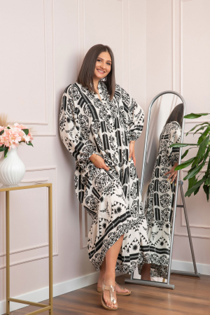 Rochie boho chic Daphne cu imprimeu negru floral [3]