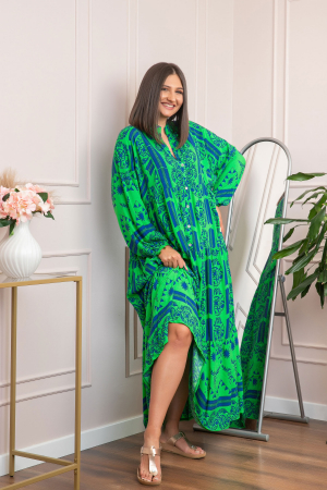 Rochie boho chic Daphne cu imprimeu verde floral [3]