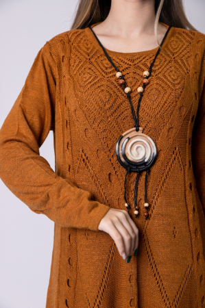 Rochie camel boho chic cu model tricotat romburi [1]