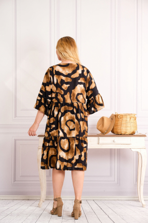 Rochie camel midi boho chic cu imprimeuri in degrade [2]