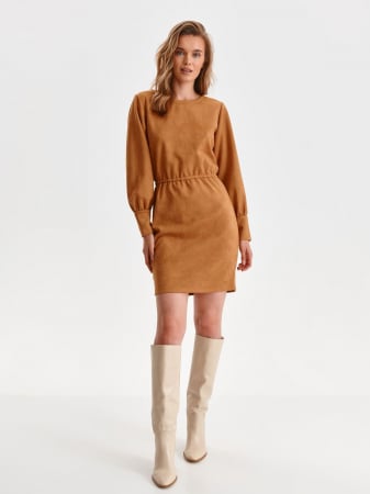 Rochii - Rochie camel midi cu maneca lunga