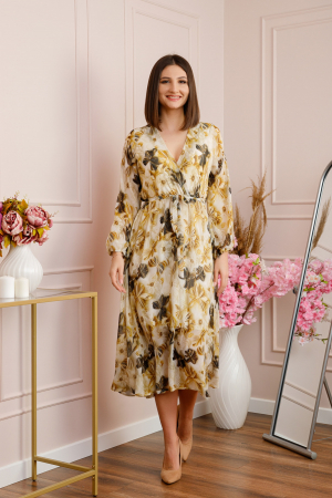 Rochie Carrie din voal cu imprimeu floral auriu [2]