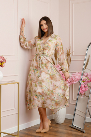 Rochii - Rochie Carrie din voal cu imprimeu floral crem