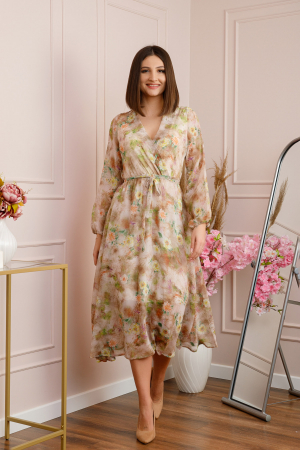 Rochie Carrie din voal cu imprimeu floral crem [2]